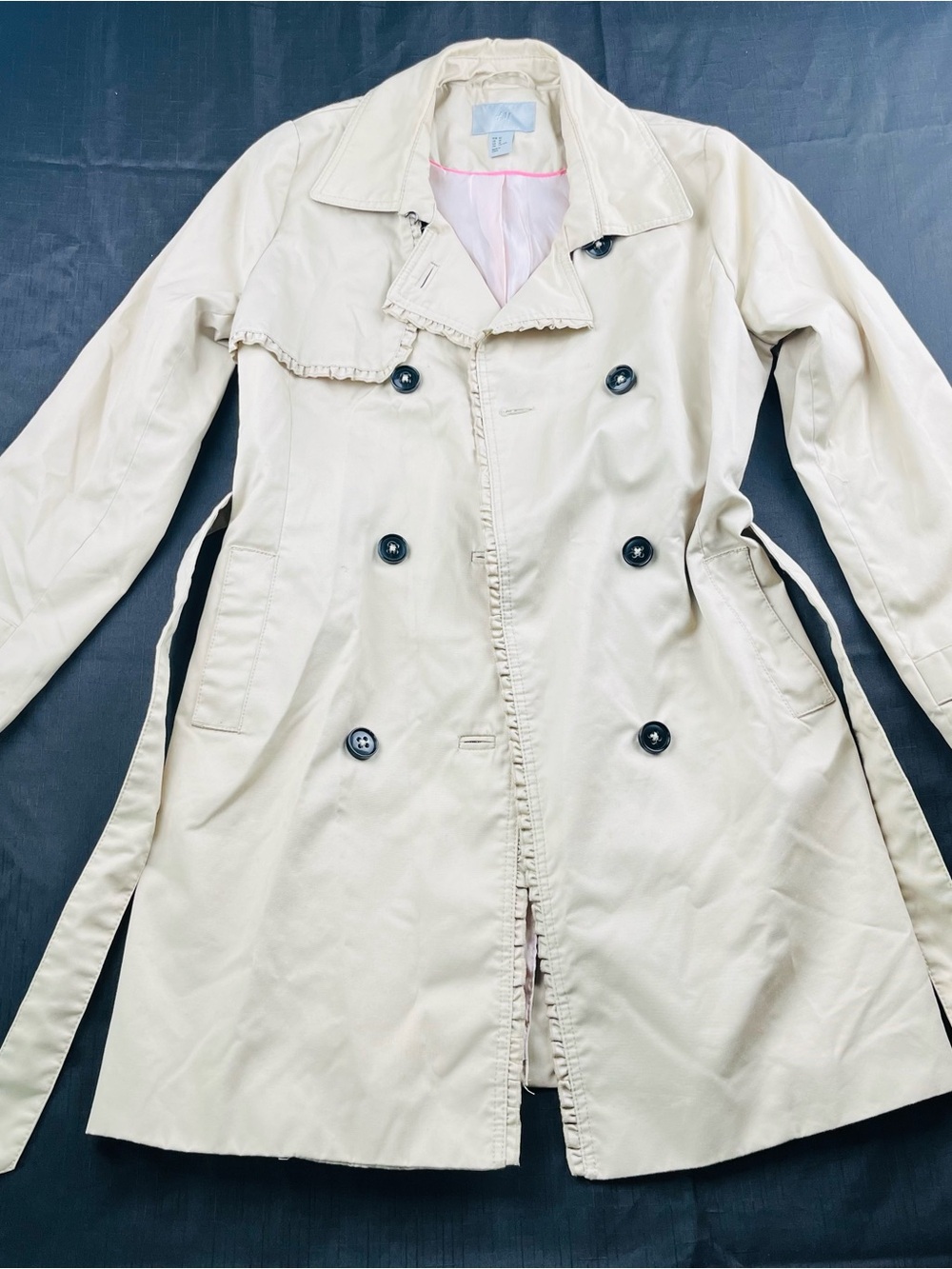 H&M Cream Double-Breasted Trench Coat with Belt